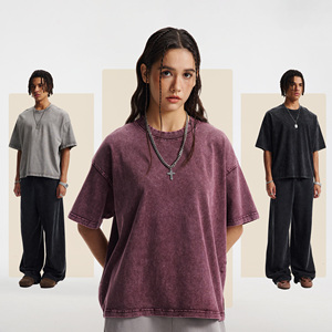 T-shirt ample à manches courtes 100 % coton de haute qualité, style vintage vieilli, effet délavé flocon de neige, personnalisable avec logo, basique - Product Image 1