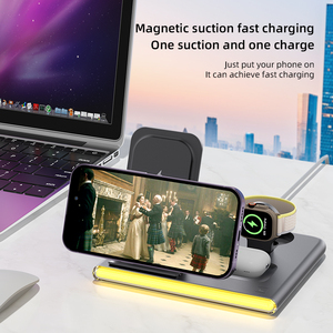 15W carga rápida nuevo diseño 3 en 1 cargador inalámbrico plegable banco de energía estación lámpara luz nocturna para iPhone 15 Pro <span class=keywords><strong>Max</strong></span> magnético - Product Image 5