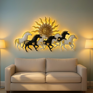 Art déco, sculpture murale en métal encadrée, cheval plaqué or, art décoratif animal, artisanat en métal fait main - Product Image 1