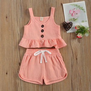 Vêtements d'été personnalisés pour bébés, ensembles en lin et coton pour fillettes, chemises à volants + shorts, tenue pour fille - Product Image 2