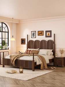 Lit en bois massif de luxe léger haut de gamme Style d'âge <span class=keywords><strong>moyen</strong></span> pour chambre principale Double Queen Size Design antique avec cadre de lit doux - Product Image 2