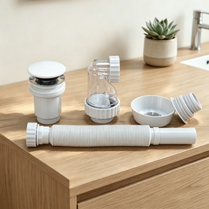 Ensemble de vidange de lavabo escamotable <span class=keywords><strong>avec</strong></span> tuyau flexible rétractable, siphon anti-odeur transparent, drain de lavabo en plastique blanc pour salle de bain - Product Image 3