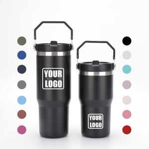 Custom logo 20oz 30oz Insulated Leak Resistant Water Bottle Double Wall Stainless Steel 30 oz Flip <b>Straw</b> Tumbler <b>with</b> Handle - Product Image 1