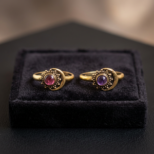 Bagues en pierre de grenat Offres Spéciales avec pierre d'améthyste naturelle de forme ronde avec bague de conception de lune - Product Image 3