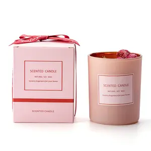 Mẫu miễn phí nhà máy mới trực tiếp thủy tinh sáp đậu nành nến hương liệu Flameless đồ trang sức quà tặng Jar màu hồng nến thơm nến