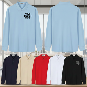 DOVEARK Custom Logo 210G 40Yarn 2 Buttons Double-Sheeted 70%Cotton 30%Polyester Printed Blank Pattern Long Sleeve Men Polo Shirt