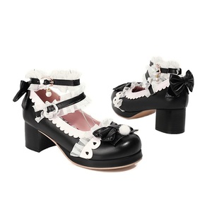 Zapatos de Tacón Cuadrado Estilo Lolita Kawaii, Zapatos de Princesa para Cosplay, Tacones Redondos con Lazo Delantero y Cordones en el Tobillo - Product Image 6