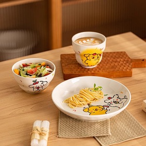 Creamy Puppy Ceramic Dinnerware <b>Set</b> Round Cartoon Design Home Use Bowl Plate <b>Cup</b> <b>Set</b> - Product Image 4