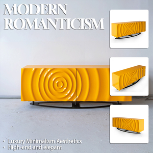 RIKKASI Credenza Moderna Rettangolare per <span class=keywords><strong>Soggiorno</strong></span> con Base in Metallo <span class=keywords><strong>a</strong></span> Forma di Goccia d'Acqua, Colore Giallo Brillante, con Ante Scorrevoli - Product Image 2