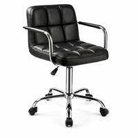 Tabouret de bar pivotant réglable en similicuir noir avec accoudoirs, base chromée et roulettes pour salon de réception