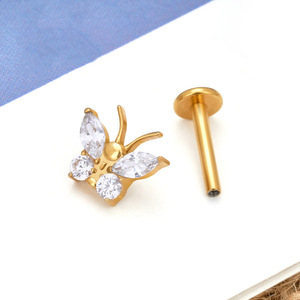 <b>Titanium</b> Butterfly <b>Stud</b> Earrings With Crystals For Ear Bone Piercing Jewelry Gift ASTM F136 <b>Titanium</b> - Product Image 3
