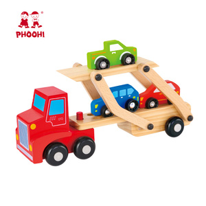Enfants véhicule éducatif en bois pour enfants course automobile voiture transporteur camion jouet avec 3 voitures - Product Image 1