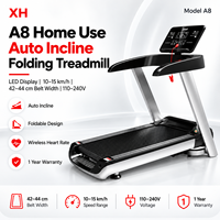 Tapis roulant intelligent pliable de haute qualité avec inclinaison automatique, affichage LED de la fréquence cardiaque, 10-15 km/h, pour la salle de sport à domicile