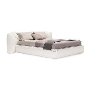 Cama doble Theo tapizada en piel de cordero premium, estilo italiano minimalista moderno, cama baja con base para dormitorios grandes - Product Image 5