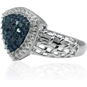Anillo de Boda con Halo de Diamantes Azules de Corte Triangular Jewelspaark, Plata de Ley 925, 0.40 Cttw, Talla 5 - Product Image 1