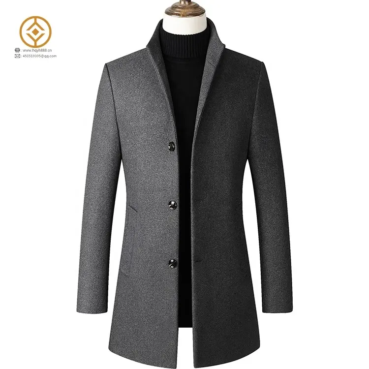 Herren Woll mantel Winter Trenchcoat Business Jacke Blend Peacoat Schwarz Grau Farbe Herren warme lange Jacke Fügen Sie Baumwolle hinzu, um zu verdicken