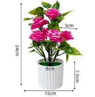 Bonsaï de roses artificielles en soie, fait main, réaliste, 6 grandes têtes, fleur en pot pour décoration intérieure, mariage, style européen