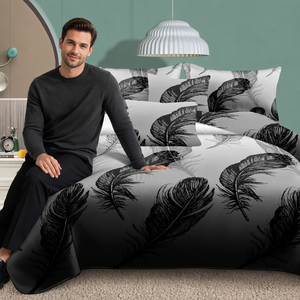 China Stock Florals Pattern 100% Polyester Washable Bedding Set <b>Black</b> White <b>Feather</b> Quilt Cover for Home Hotel Modern Luxury Bed - Product Image 3