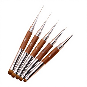 Pinceau à ongles double tête, stylo liner à tête ronde, manche en bois et métal, pinceau professionnel pour manucure et nail art en salon - Product Image 3