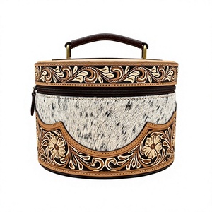 Estuche de Joyería de Cuero Vacuno Ecológico de 7 Pulgadas con Cierre Floral Vintage, Caja de Almacenamiento de Viaje, Organizador de Mano - Product Image 1