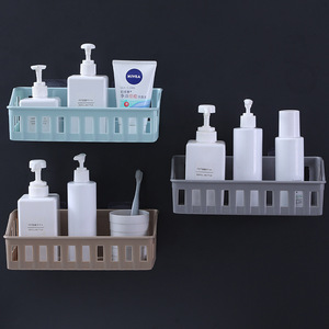 Étagère de rangement murale pour salle de bain, en plastique, sans perçage, rectangulaire, pour toilettes, lavabo, organisateur, blanc cassé, marron clair, gris, bleu - Product Image 2