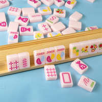 Marque Logo Acrylique Mah Jongg Ensemble Gravure Logo Conseil Mahjong Carreaux Bébé Rose Mahjong Ensemble