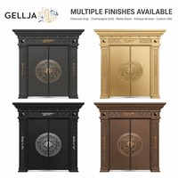 Porte d'entrée double en acier inoxydable de luxe GELLJA avec médaillon en bronze, certifiée CE pour villa