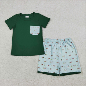 Sibling Baby Boys Girls Ducks Hunting Shorts Set Pockets Knee Length Dress Rompers - Product Image 3