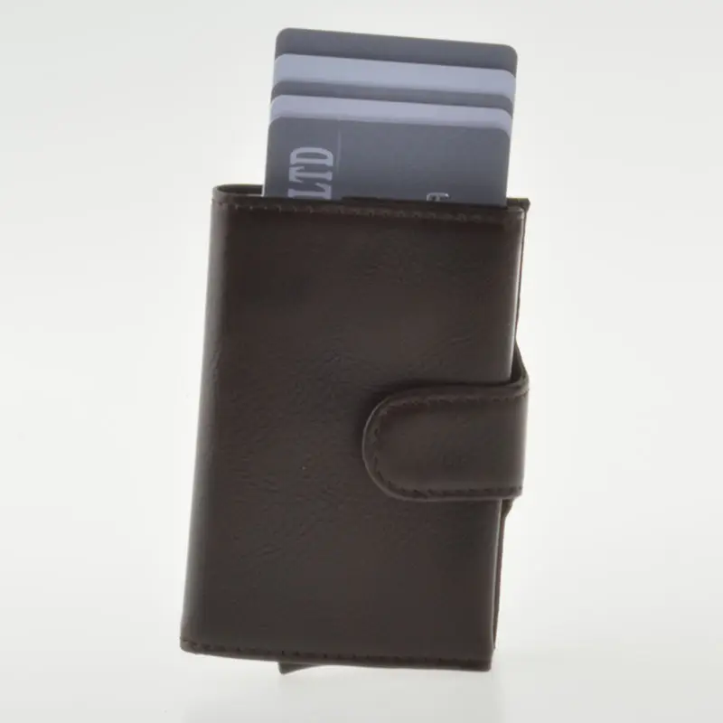 Credit Card Holder RFID Blocking Wallet Slim Wallet PU Leather Vintage Aluminum Business Card Holder Automatic Pop-up Card Case
