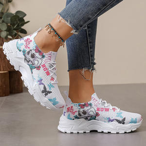 여성용 니트 메쉬 스니커즈, 봄 & 여름 부드러운 밑창 통기성 프린트 레저 신발 - Product Image 4