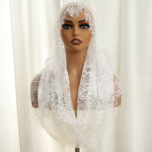 Cape de mariée blanche pour dames dames châle en dentelle écharpes musulman Hijab voile d'église mantilles catholiques en polyester - Product Image 4