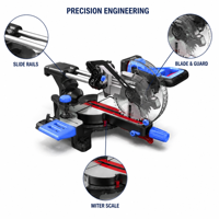 Scie à onglet sans fil HERZO 18V à batterie avec lumière LED, pour le bois, angle de coupe 45 degrés, moteur sans balais, pour le bricolage