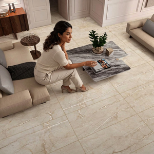 Carreaux de sol et de mur en porcelaine émaillée effet travertin, aspect béton, 600x1200mm, gravure dorée - Product Image 5