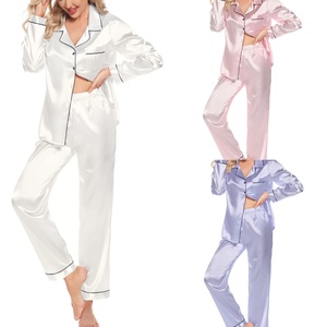 Conjunto de Pijama de Seda de Manga Longa Feminina Soft Button Down Thermal PJ para Dia dos Namorados e Natal - Product Image 1