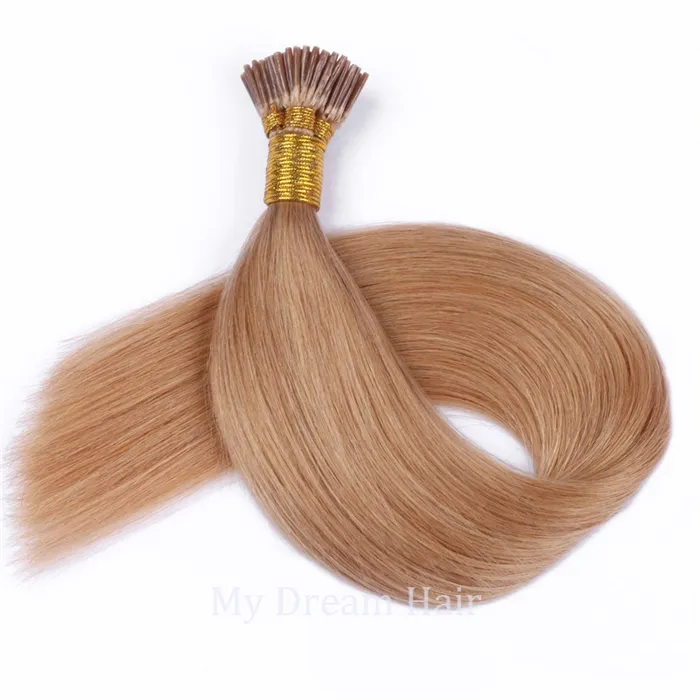 Wholesale Hot Sale 27# Straight I Tip Hair Extension Remy Double Drawn Italian Keratin Pre Bonded Hair Extensions