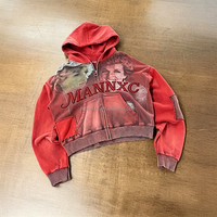Sudadera con capucha extragrande y corta, 100% algodón de alto gramaje, con logotipo personalizado, lavado ácido, estilo vintage desgastado, streetwear, bordada, con cremallera