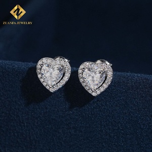 Fashion Style 925 <b>Silver</b> Heart Shape Moissanite <b>Earrings</b> Screw‑Back Minimalist Daily‑Wear Statement Unisex - Product Image 3