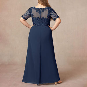 ZYHT 73986 Abito Corto Blu Scuro con Scollo a V in Pizzo per Cerimonia <span class=keywords><strong>Madre</strong></span> della Sposa Cocktail <span class=keywords><strong>Sera</strong></span> Produzione di Fabbrica - Product Image 3