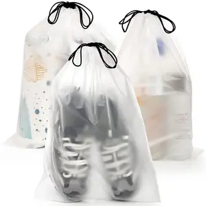 Waterproof Plastic Translucent Frosted Draw String Packaging 30*40cm Shoes Packing Pouch Bag With Drawstring For Outdoor Travel