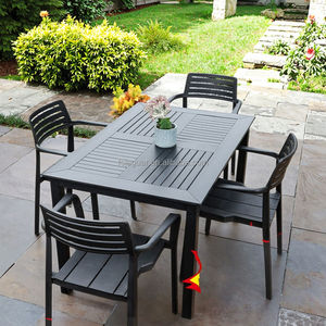Ensemble de salle à manger d'extérieur moderne en aluminium noir résistant aux intempéries, <span class=keywords><strong>table</strong></span> <span class=keywords><strong>rectangulaire</strong></span> à lattes et 6 chaises pour jardin et <span class=keywords><strong>balcon</strong></span> - Product Image 5