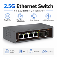 Commutateur réseau 4x2.5G RJ45 + 2x10G SFP+ non PoE, 60 Gbps, commutateur Ethernet non géré, certifié CE FCC