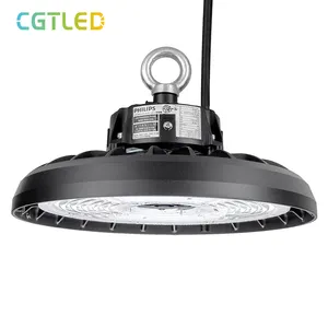 Fabrika depo endüstriyel aydınlatma 100W 150W 200W 240W UFO Led yüksek raf lambası siyah konut ile DLC Premium