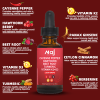 Extrait de Poivre Liquide en Gouttes, Baies d'Aubépine, Vitamine D3 K2, Racine de Betterave, Gouttes de Curcuma, Compléments Alimentaires