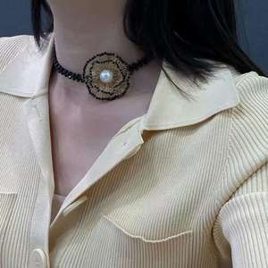 Handwoven <b>Choker</b> Necklace 14K Gold Filled, 11-12mm High Luster Natural Edison Pearl, Heavy Craft Black Spinel Statement Necklace - Product Image 4