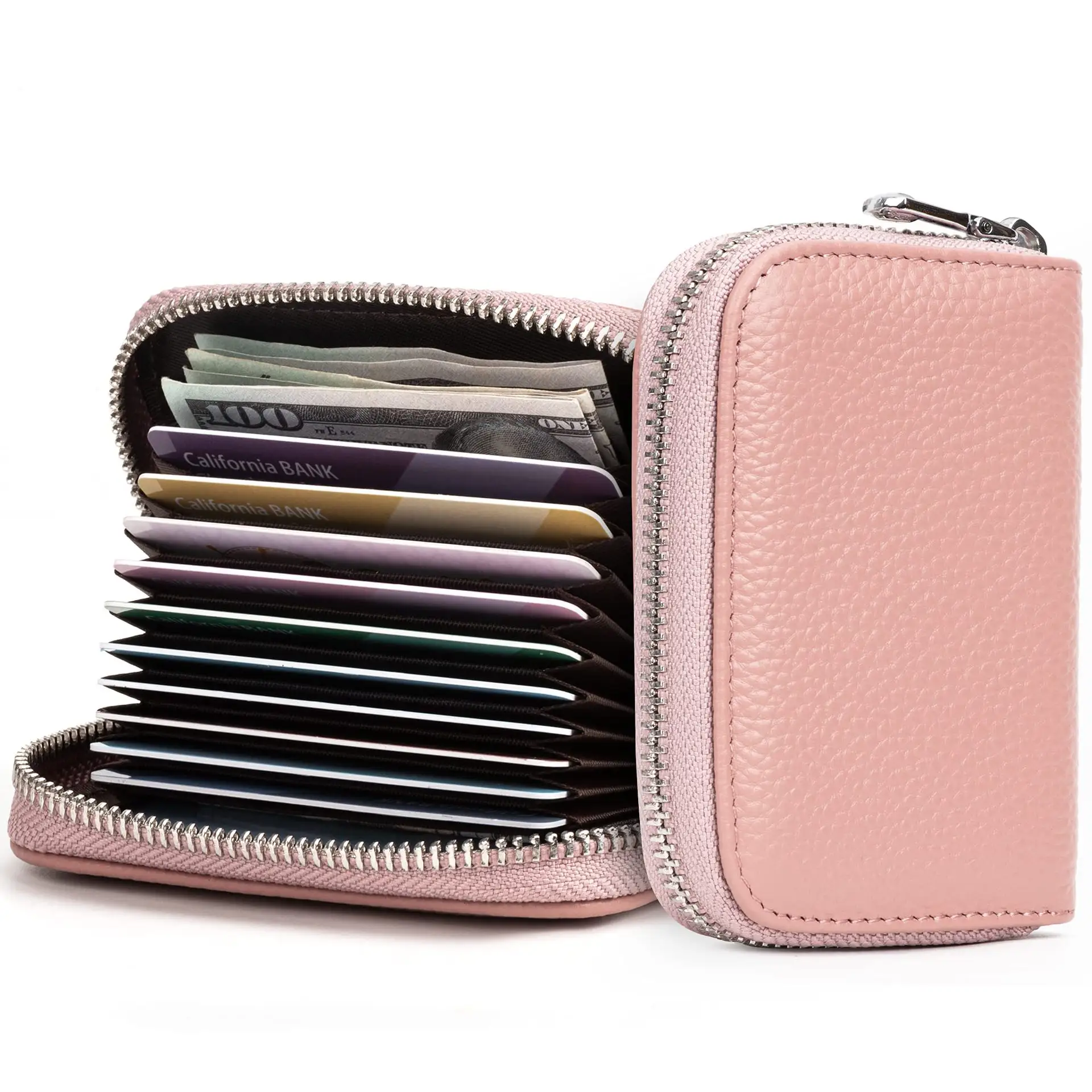 2022 Short genuine Leather Credit Card Holder Wallet Functional Compact card case RFID blocking small accordion wallet for women