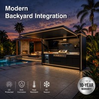 Cuisine extérieure modulaire tout-en-un de luxe avec station barbecue et éclairage LED, armoire de cuisine extérieure en aluminium résistante aux intempéries