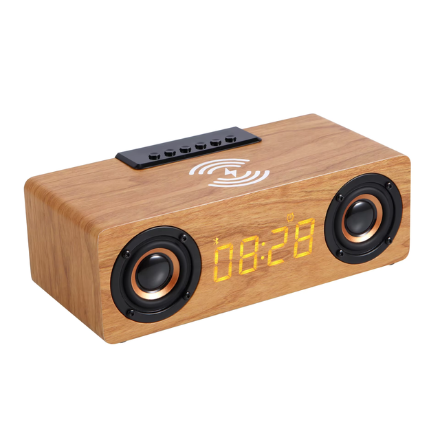 Wireless Speaker Wood BT5 Display LED Alarm Clock Cell Phone Charger for Home Theatre Computer Outdoor Use Battery Music Player