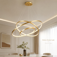 Lampe suspendue LED moderne en fer et aluminium, double boucle torsadée, or et noir, 3 températures de couleur, pour hôtel et villa (vente en gros)