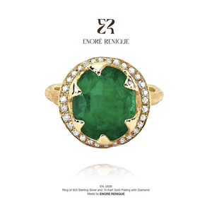 Bague en argent S925 plaqué or avec halo de moissanite D VVS1 et pierre précieuse ovale verte de Zambie cultivée en laboratoire 8x10mm, idéale pour un cadeau d'anniversaire - Product Image 1