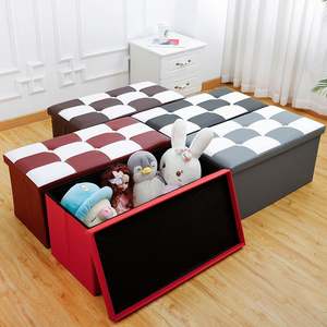 Otomana de Almacenamiento Personalizable en Blanco y Rojo, Otomana de Almacenamiento de Cuero Combinado - Product Image 6